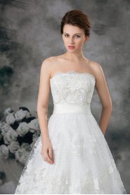 Net Strapless Ball Gown with Embroidery