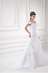 Organza Off-the-Shoulder A Line Gown with Embroidery