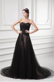 Net and Satin Sweetheart A Line Gown with Embroidery