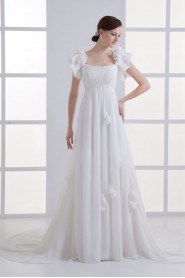 Chiffon Scoop A Line Gown with Hand-made Flowers
