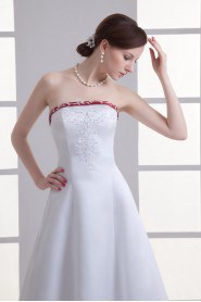 Satin Strapless A Line Gown with Embroidery