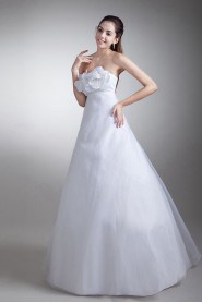Organza and Satin Strapless A Line Gown