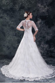Lace V-Neck A Line Half-Sleeves Gown
