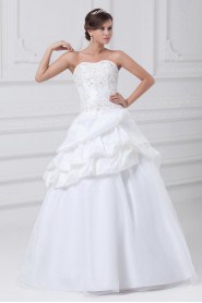 Taffeta and Organza Scoop A Line Gown with Embroidery