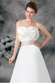 Satin Strapless A Line Gown with Hand-made Flowers