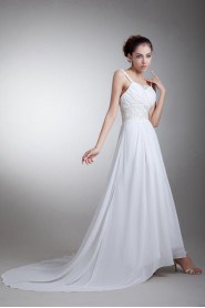 Chiffon Column Gown with Embroidery
