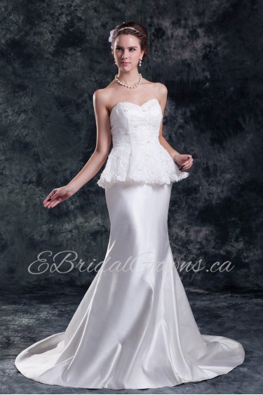 Satin Sweetheart Sheath Gown with Embroidery