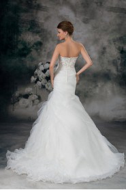 Organza Strapless Sheath Gown with Embroidery