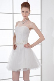 Net and Satin Strapless Short Dress with Sash