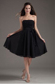 Chiffon Strapless Black Knee Length Dress with Sash
