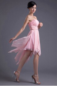 Chiffon Strapless Knee Length Dress with Sash and Sequins
