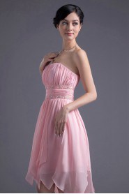 Chiffon Strapless Knee Length Dress with Sash and Sequins