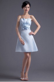 Satin Scallop A Line Short Dress with Hand-made Flower