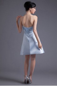 Satin Scallop A Line Short Dress with Hand-made Flower