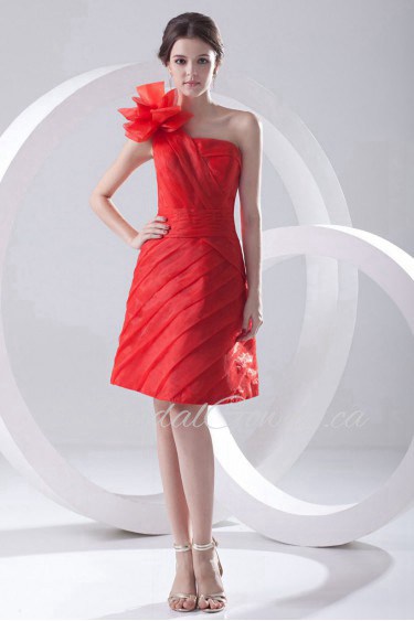 Organza Asymmetrical A Line Short Dress with Hand-made Flower