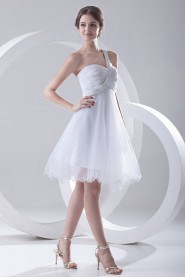 Satin and Net Sweetheart Short Dress with Embroidery