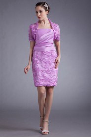 Satin and Net Strapless Short Dress with Embroidery