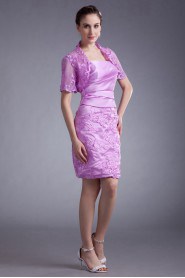 Satin and Net Strapless Short Dress with Embroidery