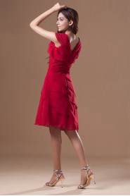 Chiffon V-Neck Knee Length Dress with Cap Sleeve