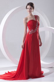 Chiffon One Shoulder A Line Dress with Embroidery