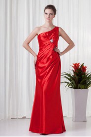 Satin Asymmetrical Sheath Dress with Directionally Ruched Bodice