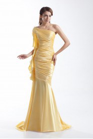 Silk Asymmetrical Sheath Dress with Directionally Ruched Bodice