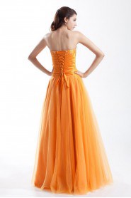 Taffeta and Net Strapless A Line Dress with Embroidery