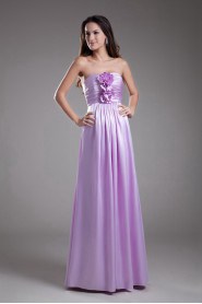 Satin Strapless A Line Dress with Hand-made Flower