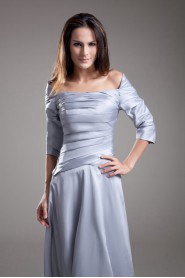 Satin Off-the-Shoulder A Line Dress with Three-quarter Sleeves