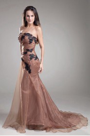 Organza Strapless Sheath Dress with Embroidery