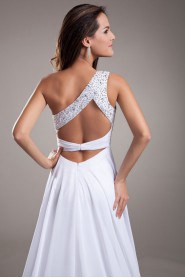 Chiffon One Shoulder Empire Dress with Embroidery