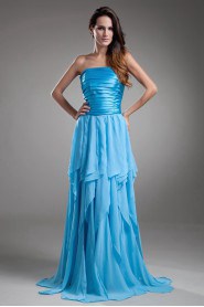 Chiffon Strapless A Line Dress with Directionally Ruched Bodice