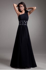Chiffon Asymmetrical A Line Dress with Embroidery