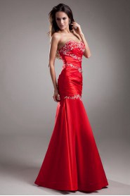 Satin Sweetheart Sheath Dress with Embroidery