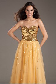 Net and Satin Sweetheart A Line Dress with Sequins
