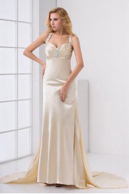 Satin Sweetheart Column Dress with Embroidery