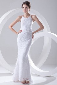 Lace Jewel Sheath Feather Dress
