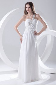 Chiffon One Shoulder Column Floor Length Dress with Embroidery