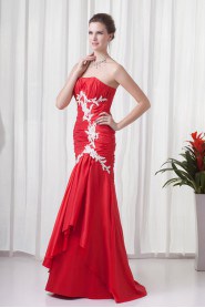 Satin Strapless Sheath Floor Length Dress with Embroidery