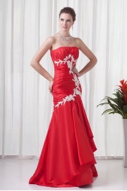 Satin Strapless Sheath Floor Length Dress with Embroidery