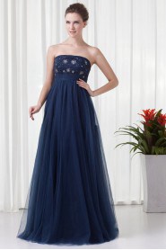 Chiffon and Net Strapless A Line Dress with Embroidery