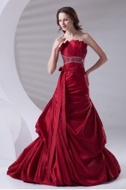 Satin Strapless A Line Dress with Sash