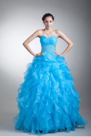 Organza Sweetheart A Line Dress with Crisscross Ruched Bodice