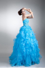 Organza Sweetheart A Line Dress with Crisscross Ruched Bodice
