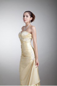 Satin Sweetheart Ankle-Length Sheath Dress with Embroidery
