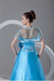 Net Strapless A Line Dress with Embroidery