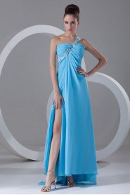 Chiffon One Shoulder Ankle-Length Column Dress with Embroidery