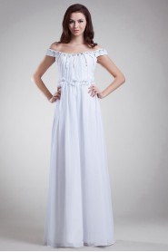 Chiffon Off-the-Shoulder Column Dress with Embroidery