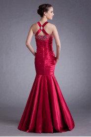 Satin Straps Mermaid Dress with Embroidery