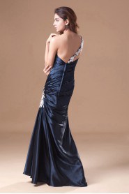 Satin One Shoulder Column Dress with Embroidery